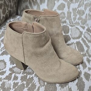 Old Navy Beige Suede Ankle Booties with Block Heel